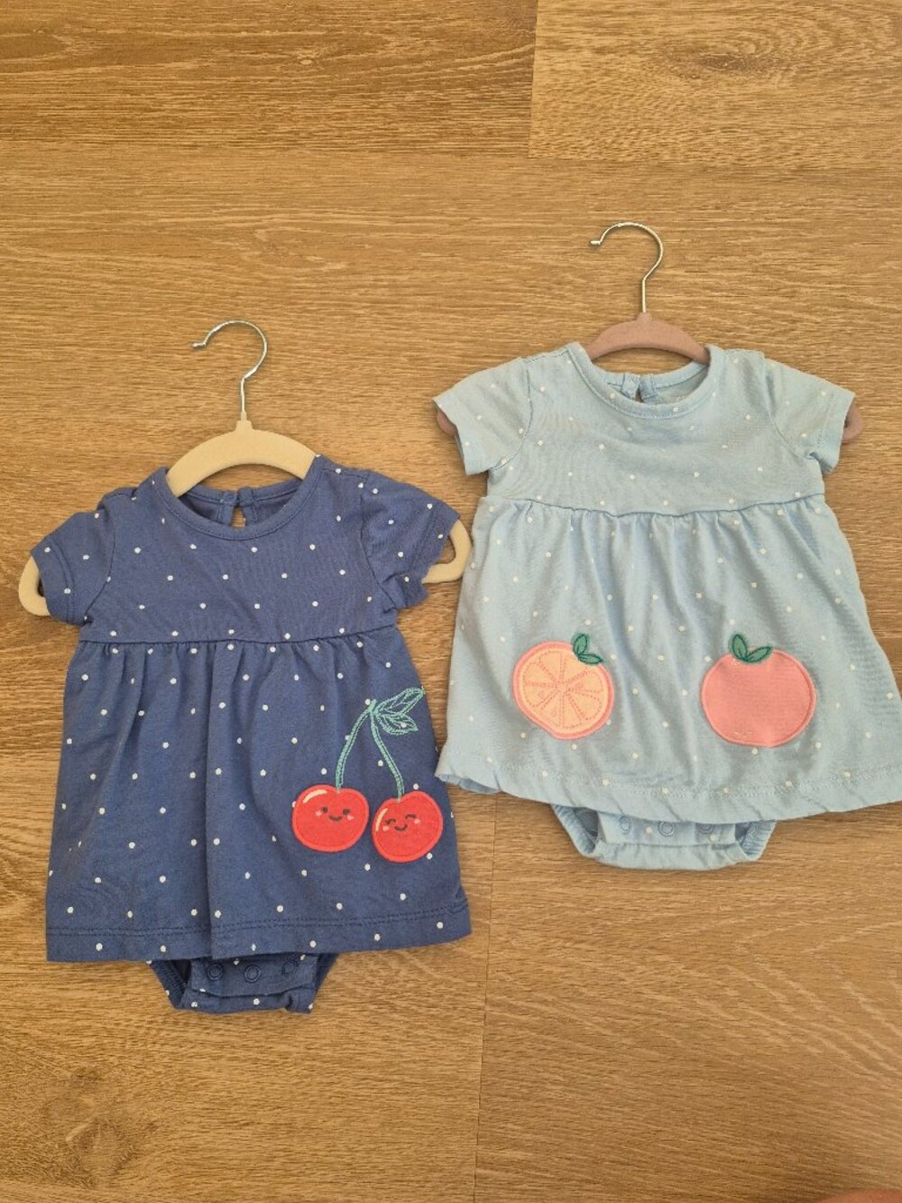 Baby Girls Carter's Polka Dot Peach &Cherries Bodysuit Dress
